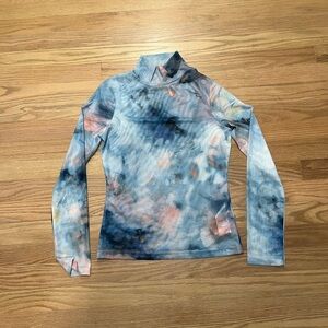 Anthropologie Blue and Peach Tie-Dye Mock Neck Long Sleeve Top